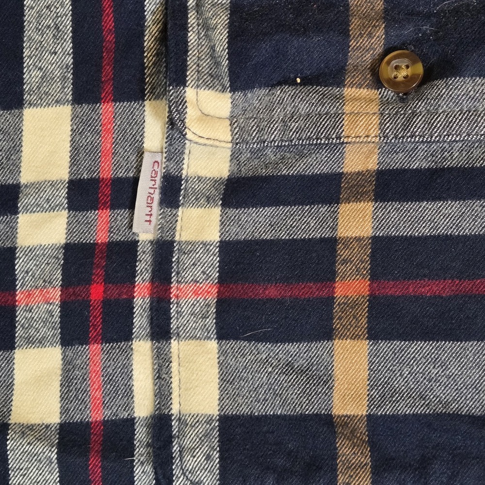 Carhartt Heavyweight Flannel Button Up Plaid Shirt Original Fit Size 3XL Navy - Picture 4 of 7